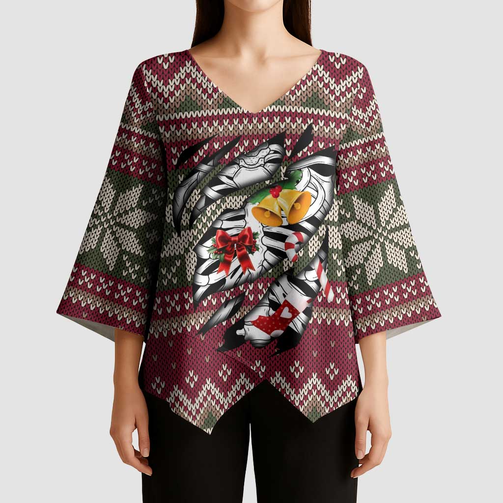 Skeleton Candy Cane Christmas Kimono Sleeve Blouse Xmas Holiday Patterns - Wonder Print Shop