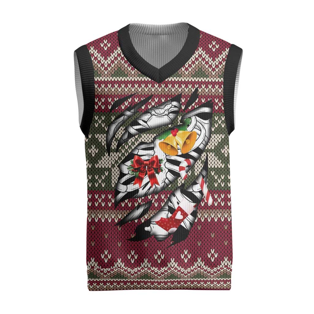 Skeleton Candy Cane Christmas Knitted V-Neck Vest Xmas Holiday Patterns - Wonder Print Shop