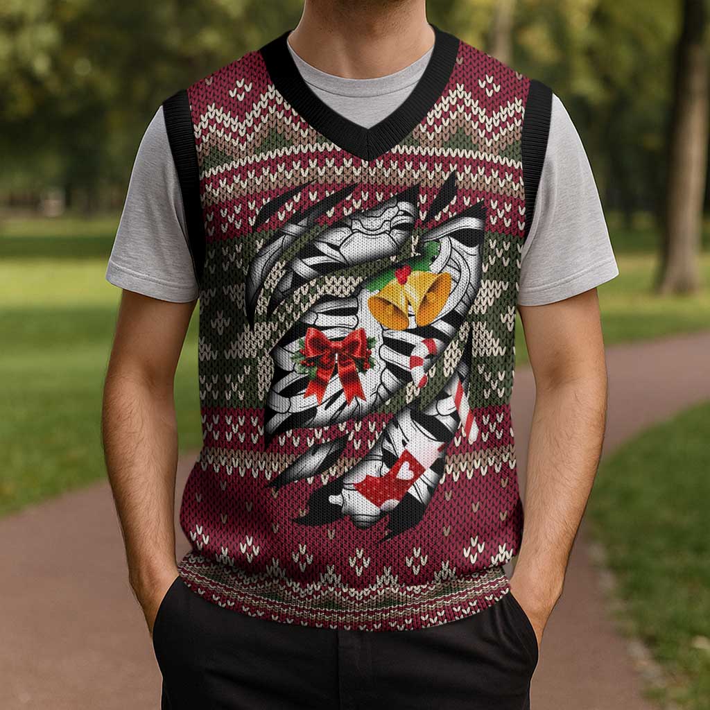 Skeleton Candy Cane Christmas Knitted V-Neck Vest Xmas Holiday Patterns - Wonder Print Shop