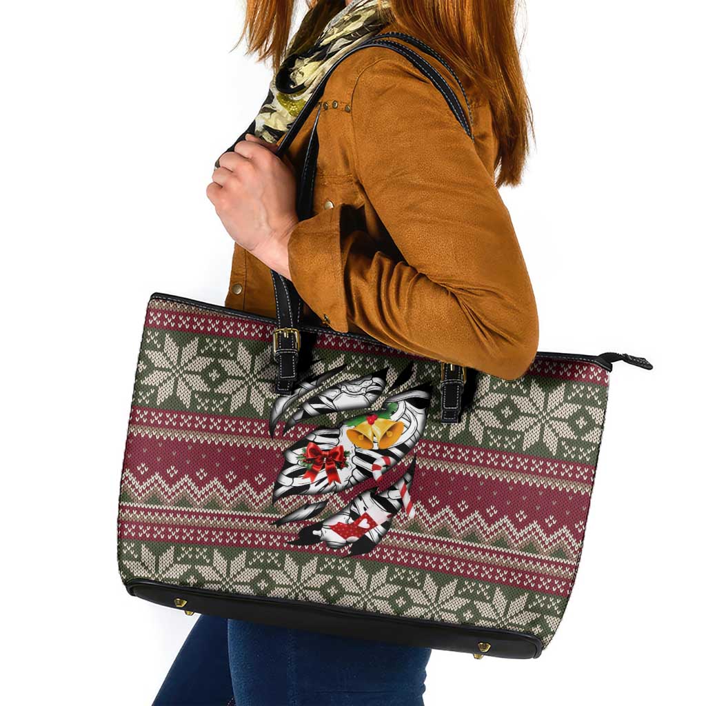 Skeleton Candy Cane Christmas Leather Tote Bag Xmas Holiday Patterns - Wonder Print Shop