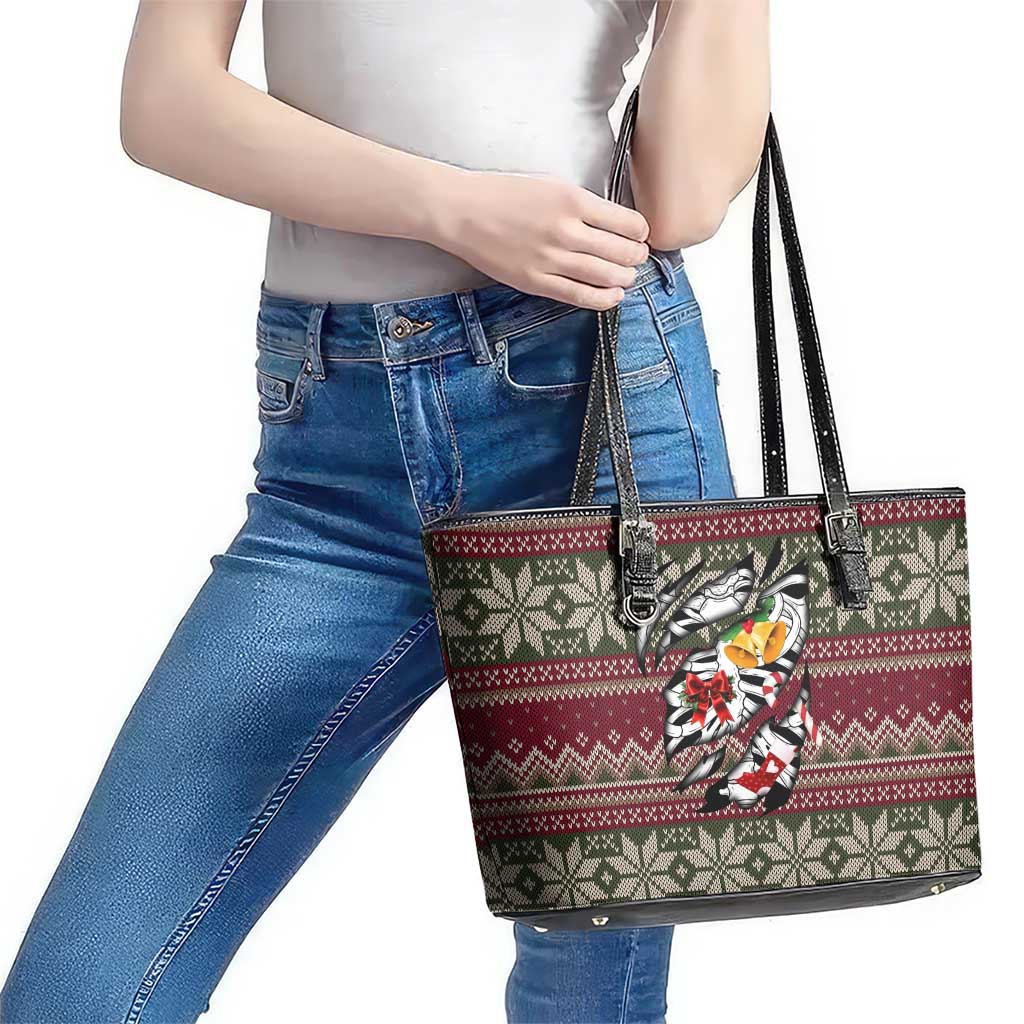 Skeleton Candy Cane Christmas Leather Tote Bag Xmas Holiday Patterns - Wonder Print Shop