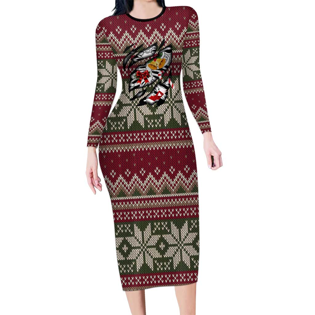 Skeleton Candy Cane Christmas Long Sleeve Bodycon Dress Xmas Holiday Patterns - Wonder Print Shop