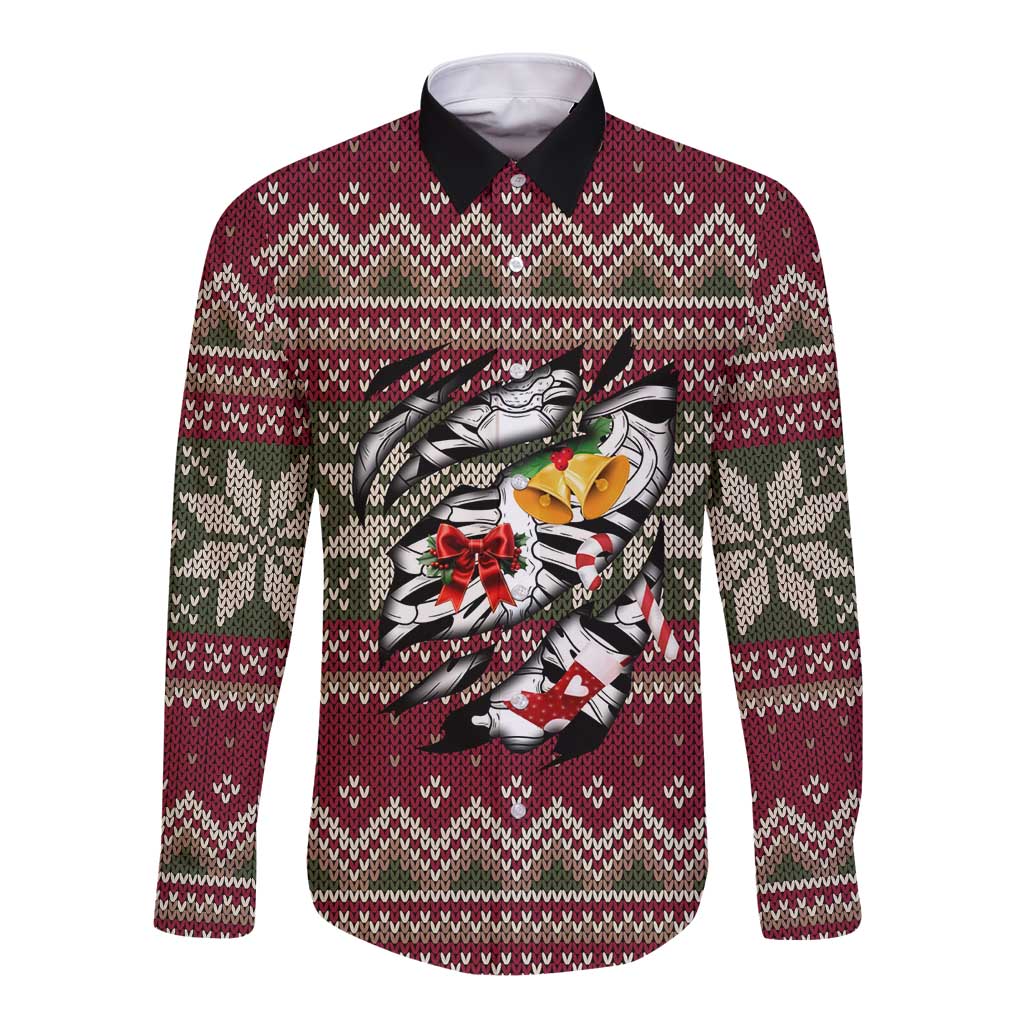 Skeleton Candy Cane Christmas Long Sleeve Button Shirt Xmas Holiday Patterns - Wonder Print Shop
