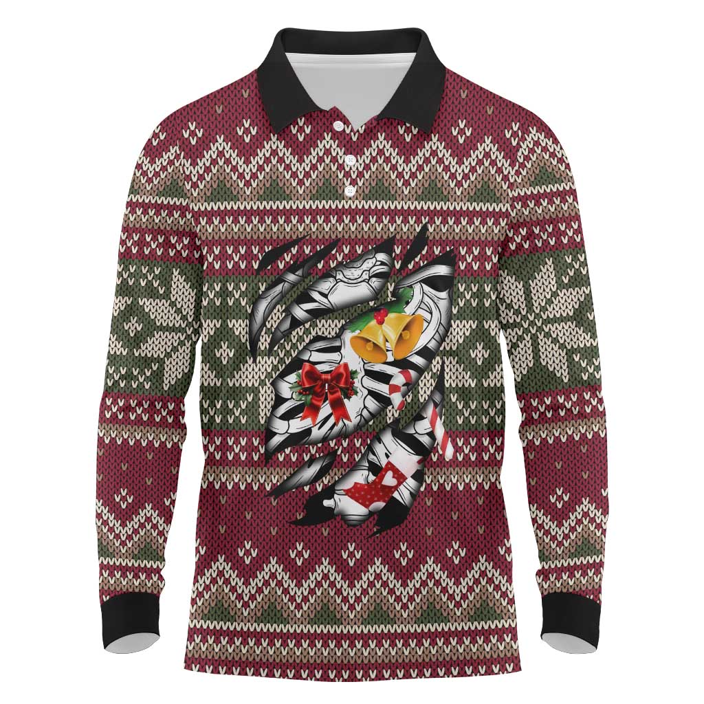 Skeleton Candy Cane Christmas Long Sleeve Polo Shirt Xmas Holiday Patterns - Wonder Print Shop