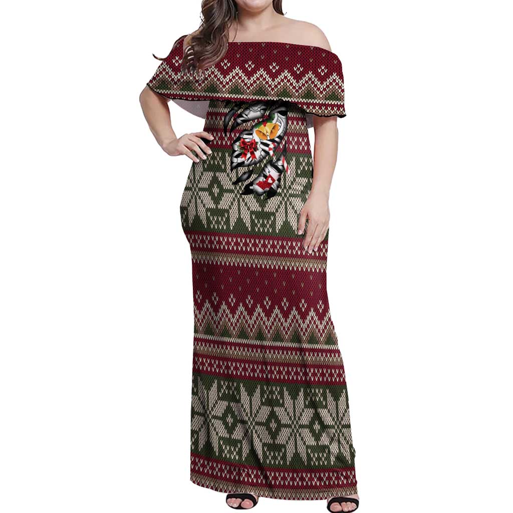 Skeleton Candy Cane Christmas Off Shoulder Maxi Dress Xmas Holiday Patterns - Wonder Print Shop