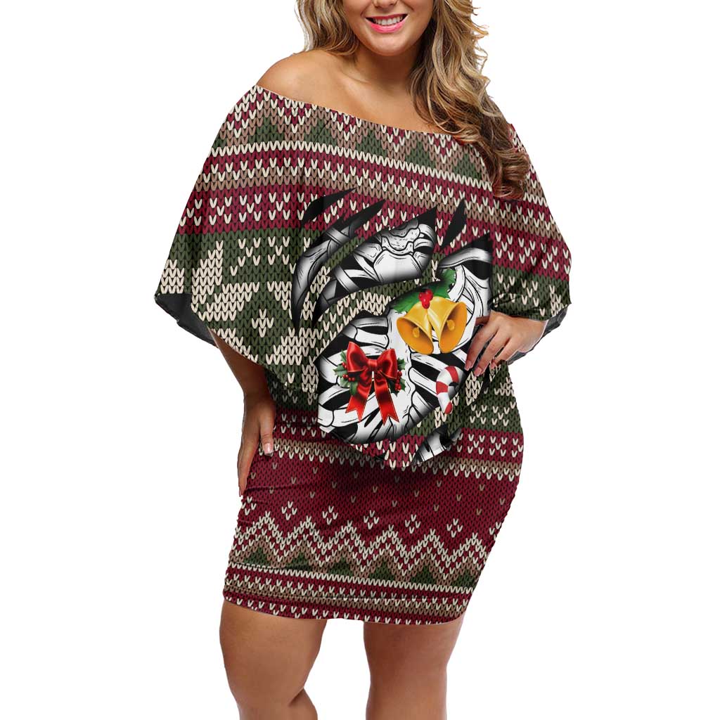 Skeleton Candy Cane Christmas Off Shoulder Short Dress Xmas Holiday Patterns - Wonder Print Shop