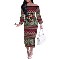 Skeleton Candy Cane Christmas Off The Shoulder Long Sleeve Dress Xmas Holiday Patterns - Wonder Print Shop