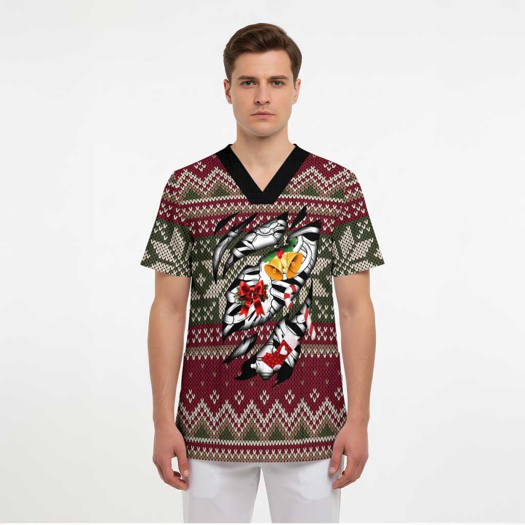 Skeleton Candy Cane Christmas Scrub Top Xmas Holiday Patterns - Wonder Print Shop