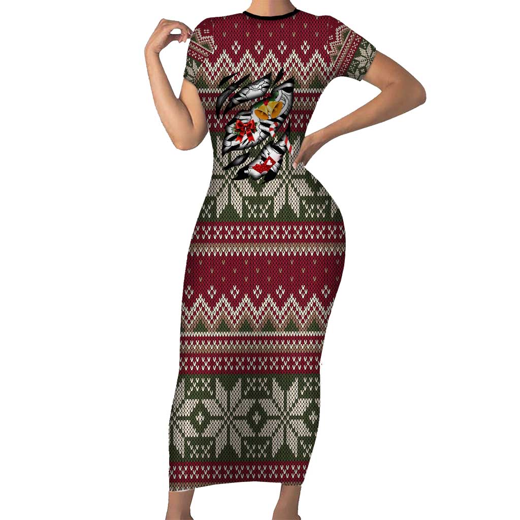 Skeleton Candy Cane Christmas Short Sleeve Bodycon Dress Xmas Holiday Patterns - Wonder Print Shop