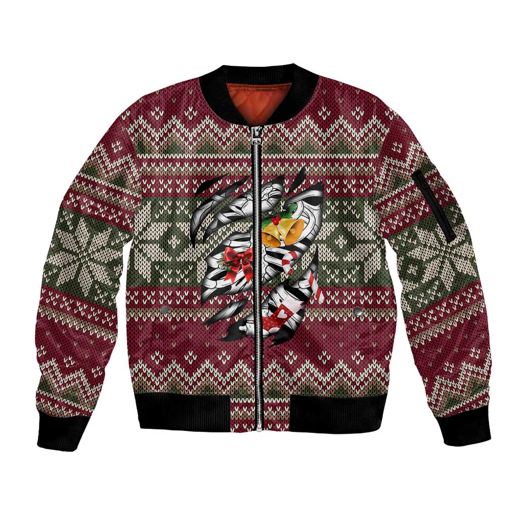 Skeleton Candy Cane Christmas Sleeve Zip Bomber Jacket Xmas Holiday Patterns - Wonder Print Shop
