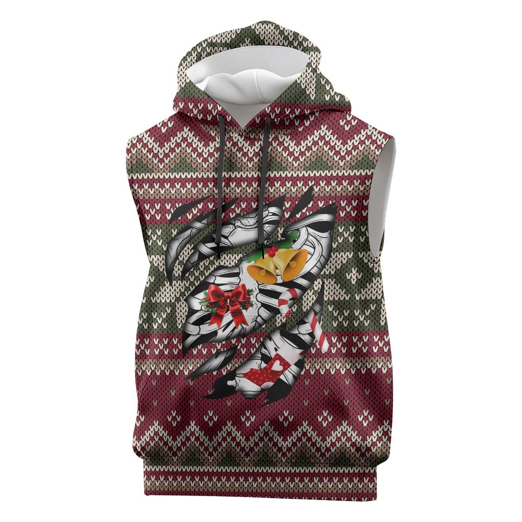 Skeleton Candy Cane Christmas Sleeveless Hoodie Xmas Holiday Patterns - Wonder Print Shop