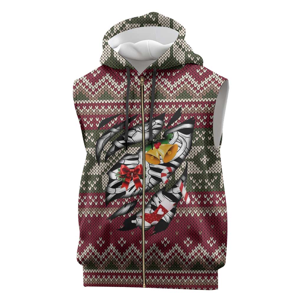 Skeleton Candy Cane Christmas Sleeveless Zip Hoodie Xmas Holiday Patterns - Wonder Print Shop
