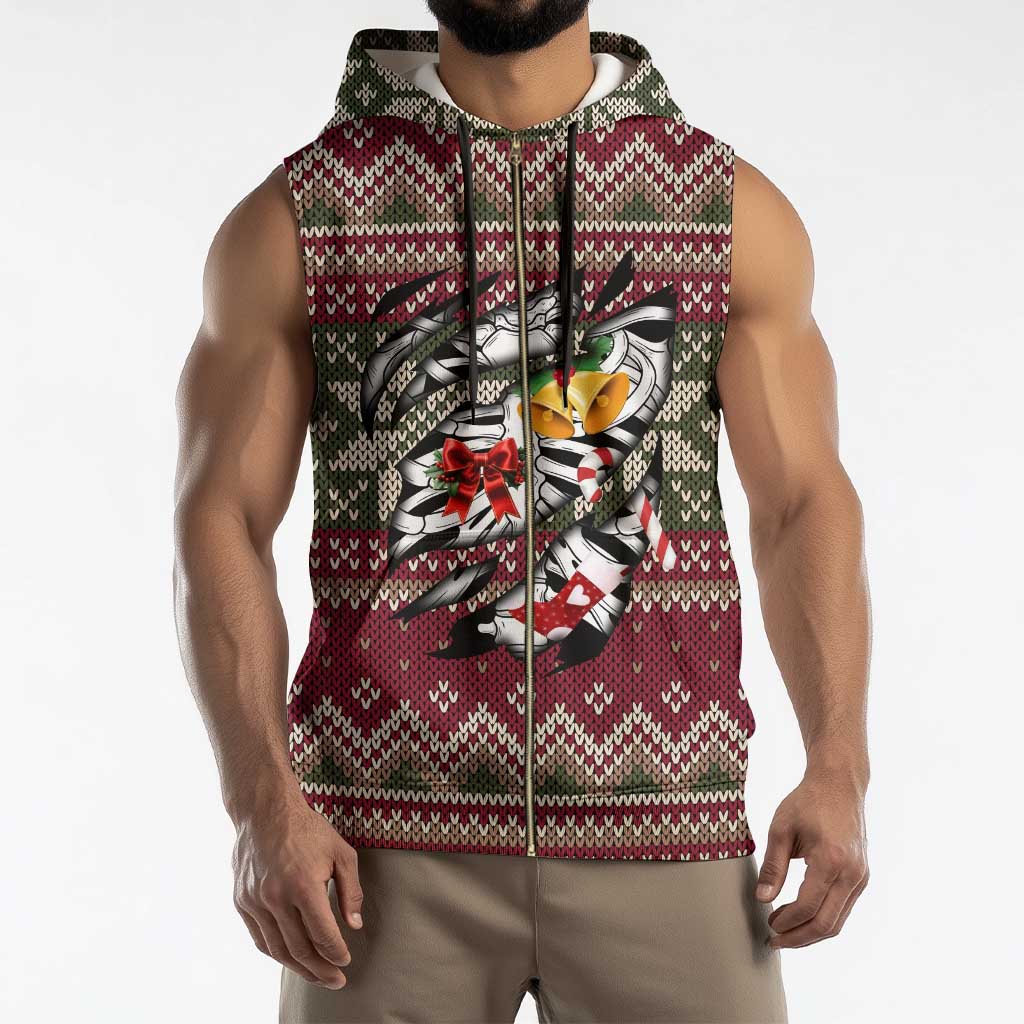 Skeleton Candy Cane Christmas Sleeveless Zip Hoodie Xmas Holiday Patterns - Wonder Print Shop