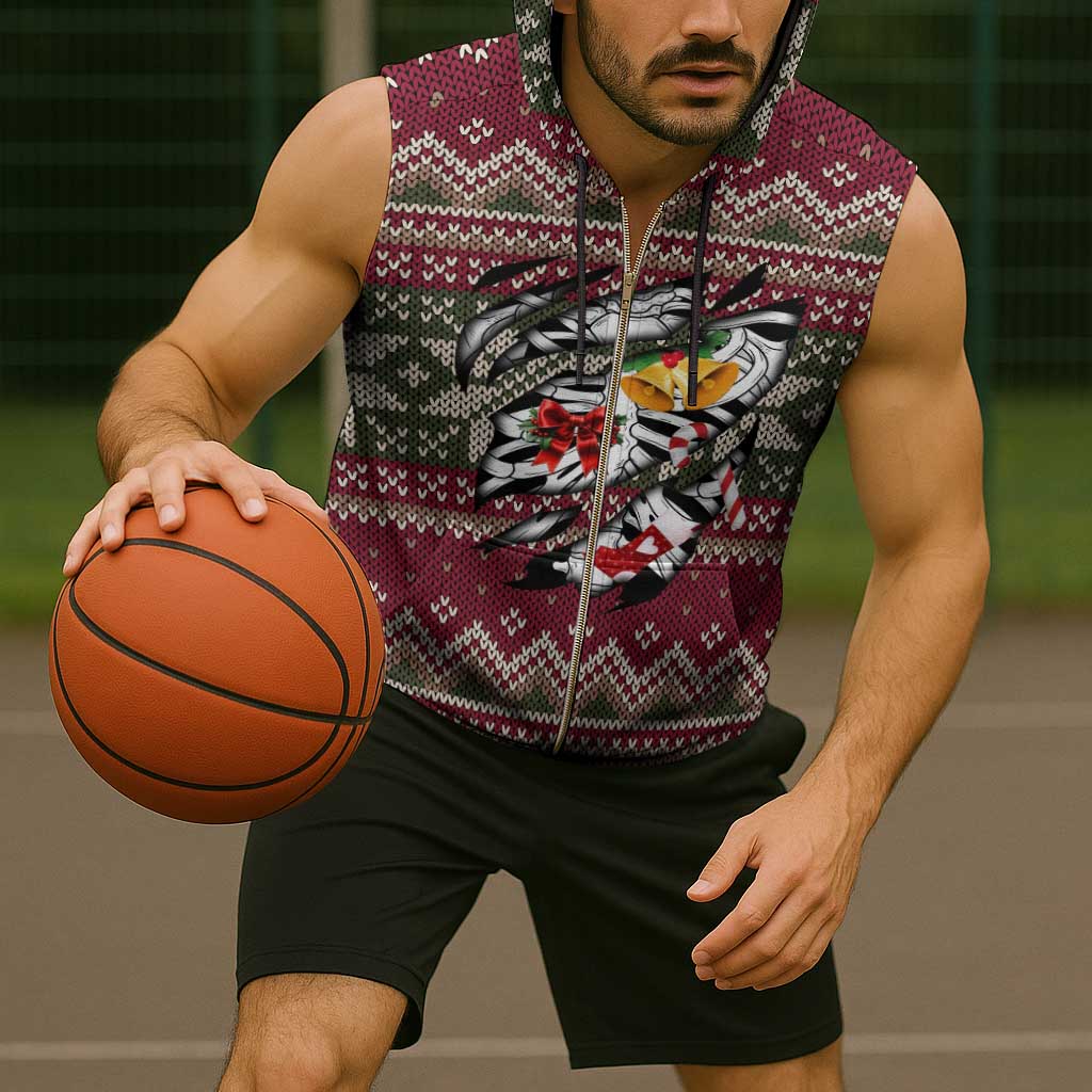 Skeleton Candy Cane Christmas Sleeveless Zip Hoodie Xmas Holiday Patterns - Wonder Print Shop