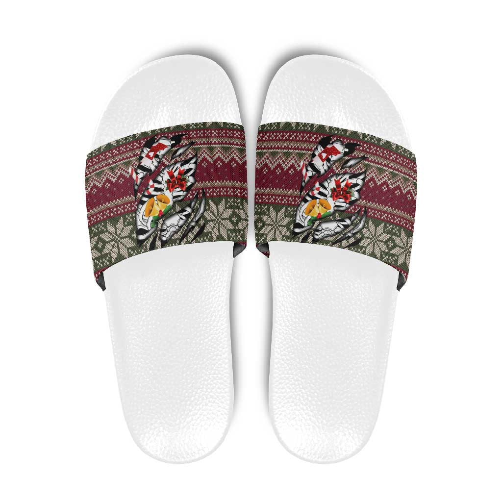 Skeleton Candy Cane Christmas Slide Sandals Xmas Holiday Patterns - Wonder Print Shop