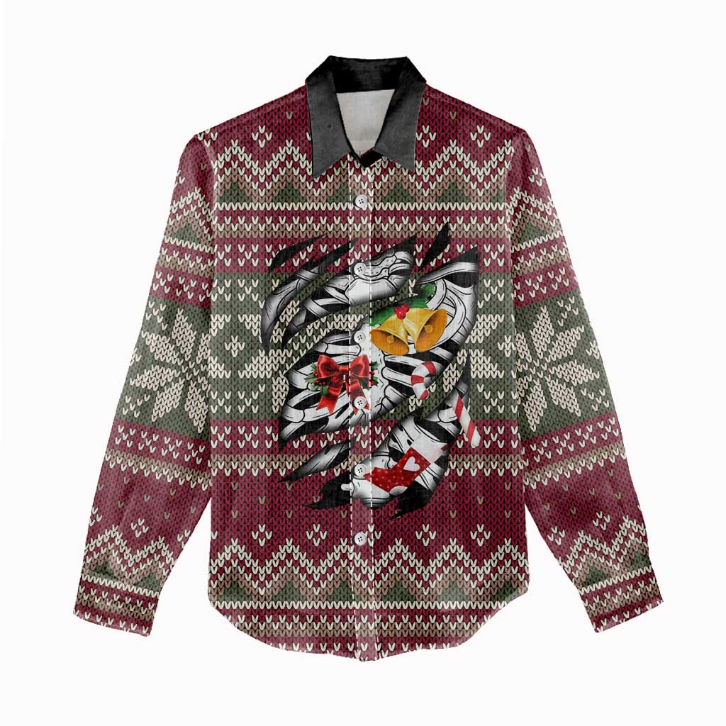 Skeleton Candy Cane Christmas Women Casual Shirt Xmas Holiday Patterns - Wonder Print Shop