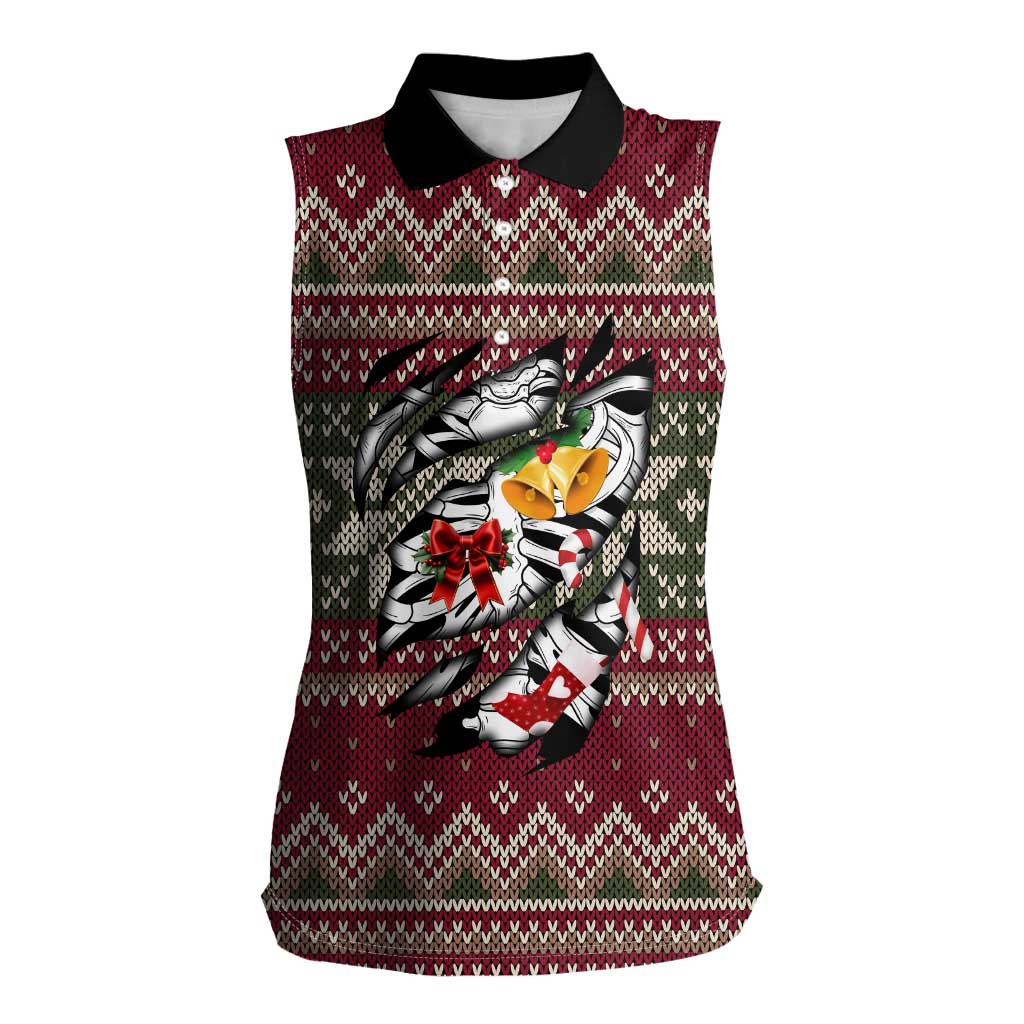 Skeleton Candy Cane Christmas Women Sleeveless Polo Shirt Xmas Holiday Patterns - Wonder Print Shop