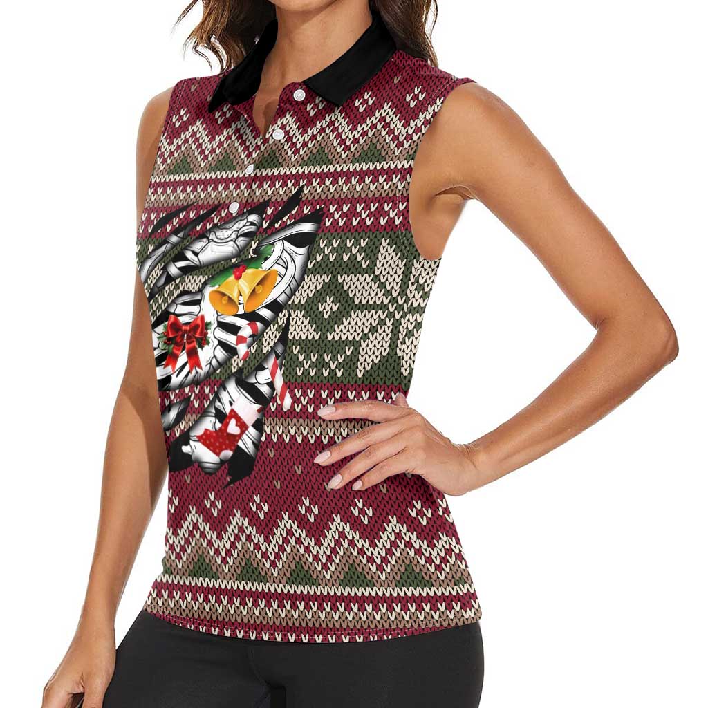 Skeleton Candy Cane Christmas Women Sleeveless Polo Shirt Xmas Holiday Patterns - Wonder Print Shop