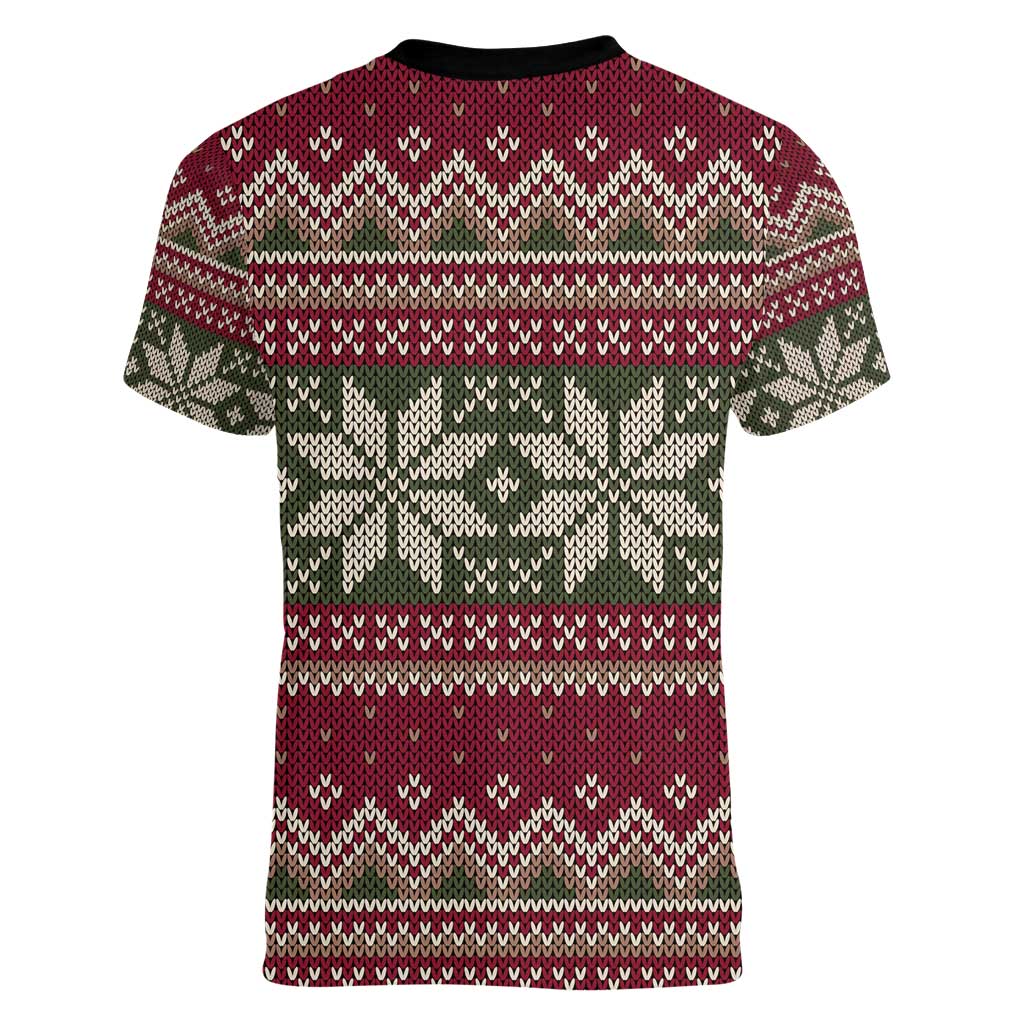 Skeleton Candy Cane Christmas Women V-Neck T-Shirt Xmas Holiday Patterns - Wonder Print Shop