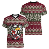Skeleton Candy Cane Christmas Women V-Neck T-Shirt Xmas Holiday Patterns - Wonder Print Shop