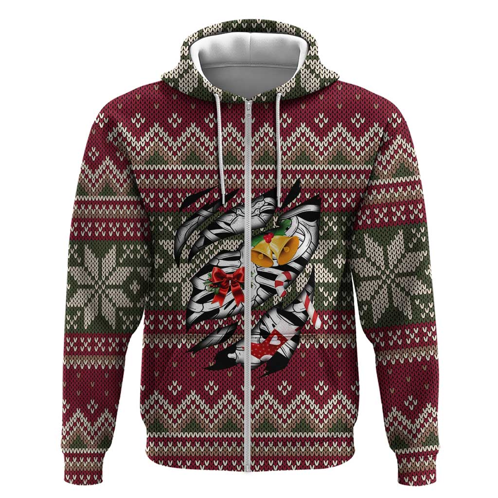 Skeleton Candy Cane Christmas Zip Hoodie Xmas Holiday Patterns - Wonder Print Shop