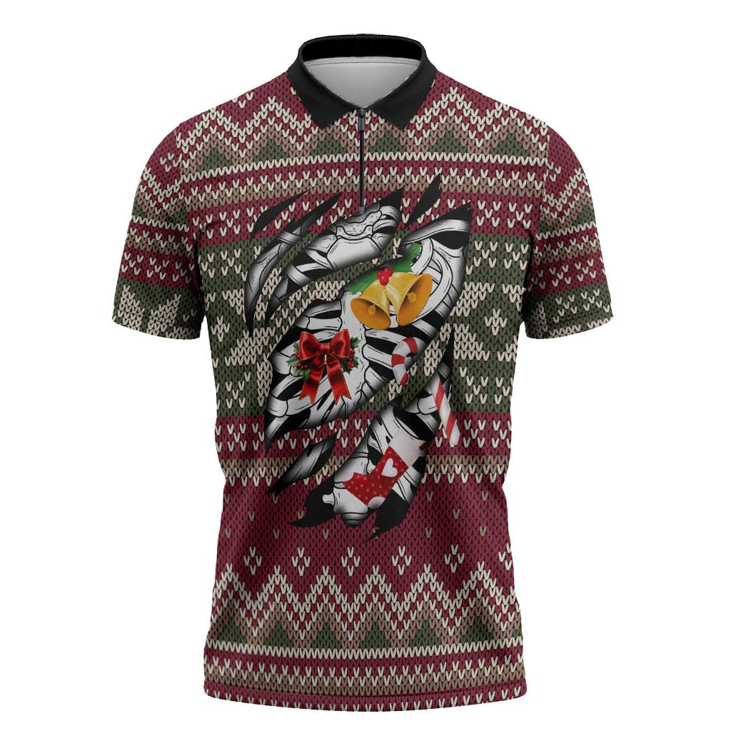 Skeleton Candy Cane Christmas Zipper Polo Shirt Xmas Holiday Patterns - Wonder Print Shop