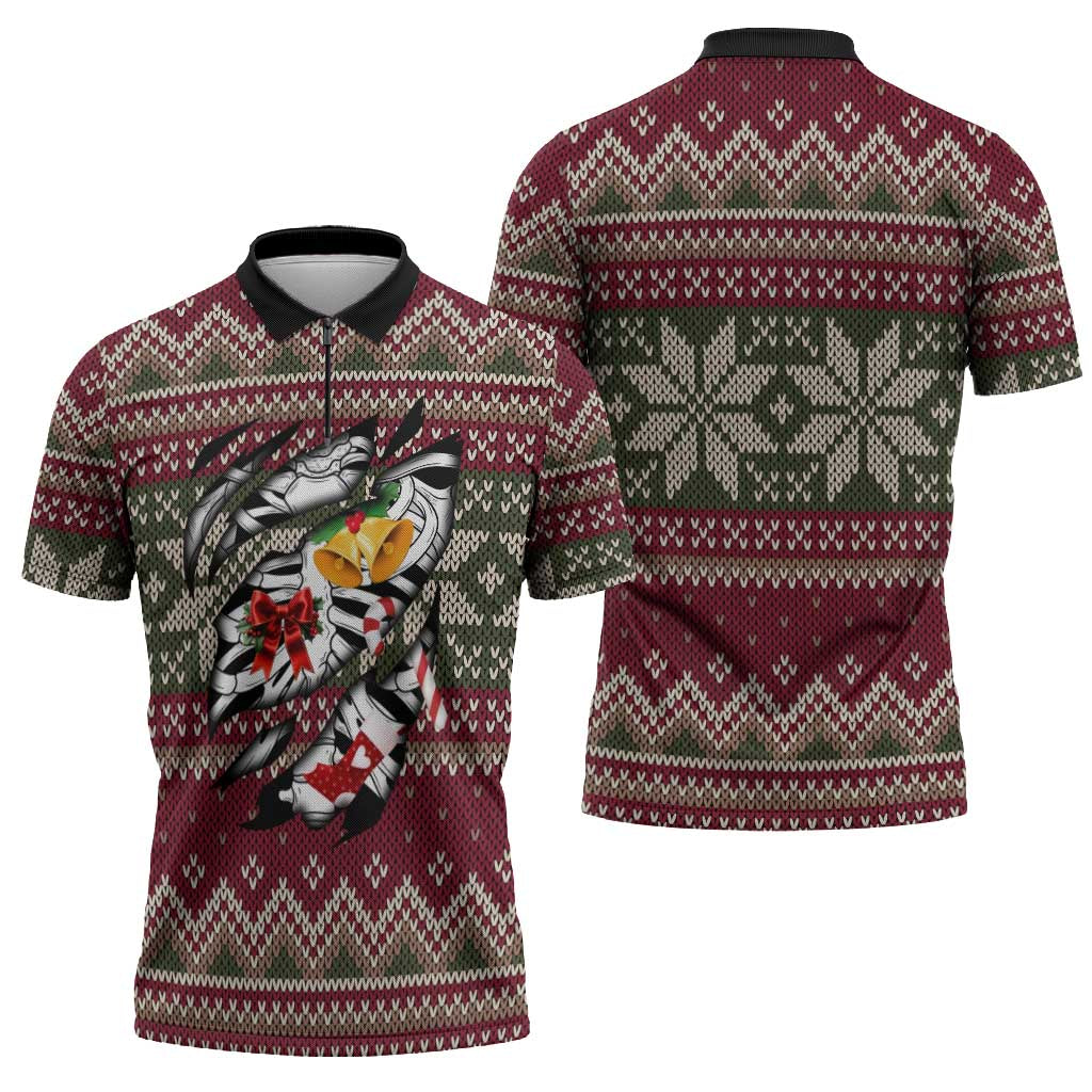 Skeleton Candy Cane Christmas Zipper Polo Shirt Xmas Holiday Patterns - Wonder Print Shop
