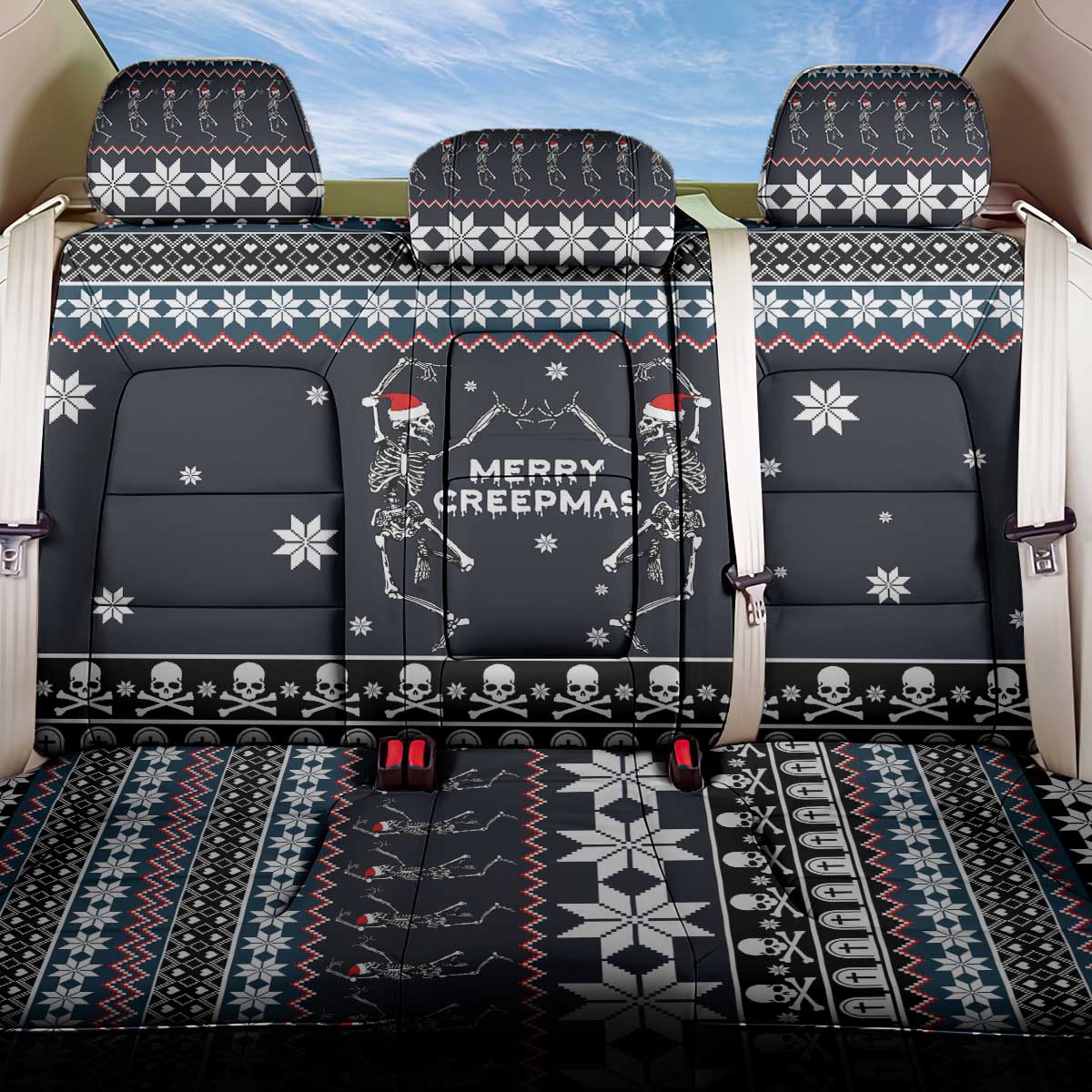 Skeleton Merry Creepmas Christmas Back Car Seat Cover Xmas Holiday Patterns - Wonder Print Shop