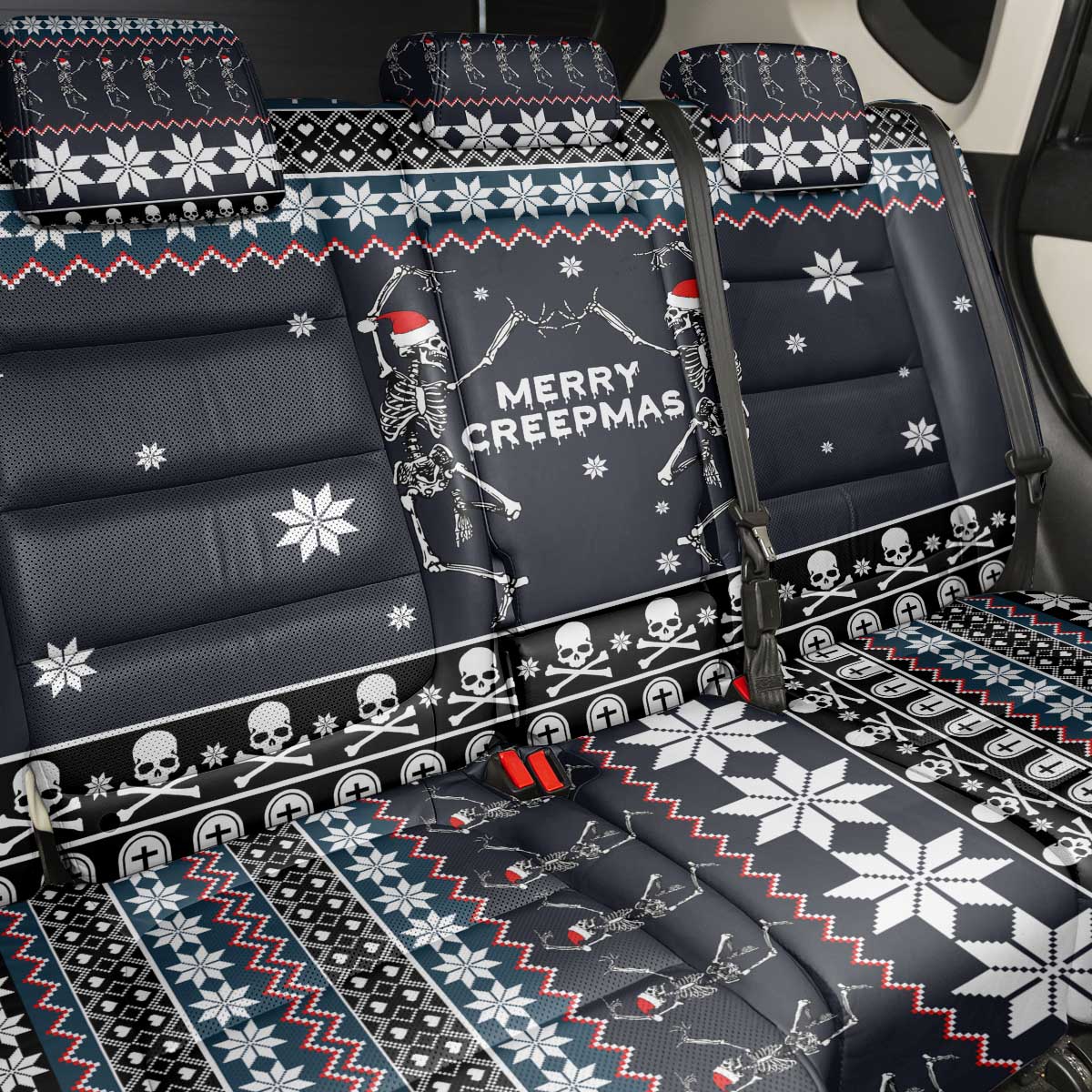 Skeleton Merry Creepmas Christmas Back Car Seat Cover Xmas Holiday Patterns - Wonder Print Shop