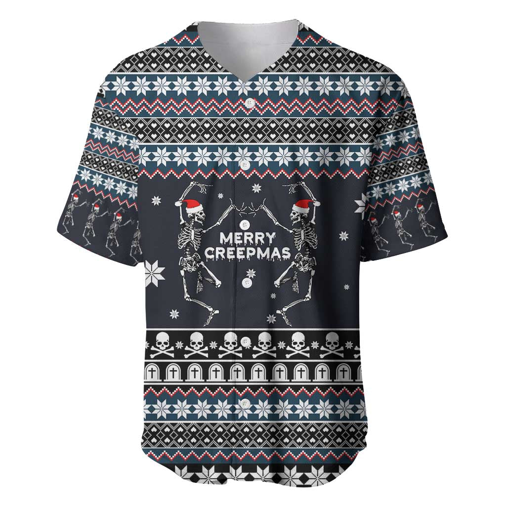 Skeleton Merry Creepmas Christmas Baseball Jersey Xmas Holiday Patterns - Wonder Print Shop