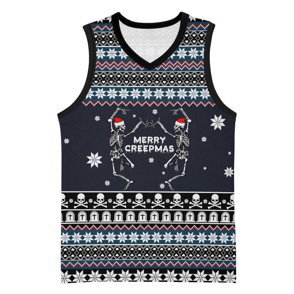 Skeleton Merry Creepmas Christmas Basketball Jersey Xmas Holiday Patterns - Wonder Print Shop