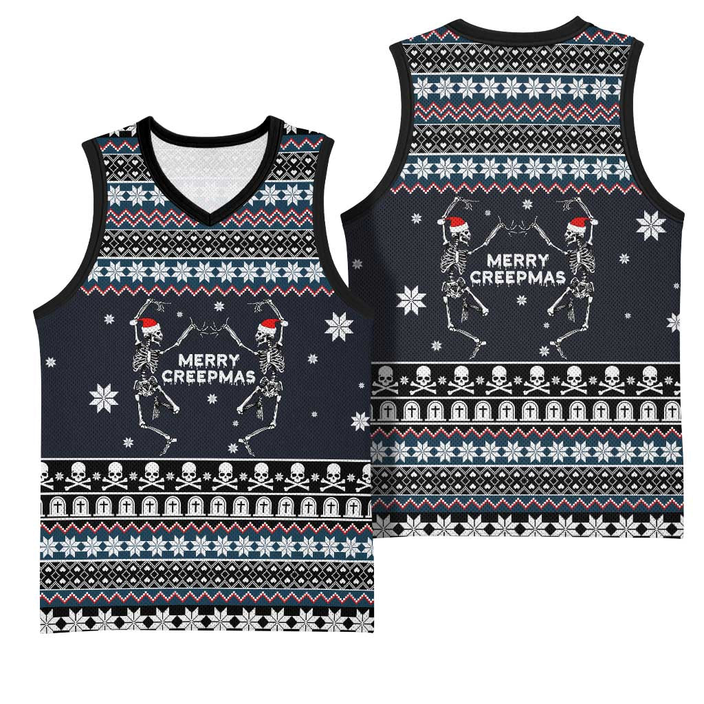 Skeleton Merry Creepmas Christmas Basketball Jersey Xmas Holiday Patterns - Wonder Print Shop