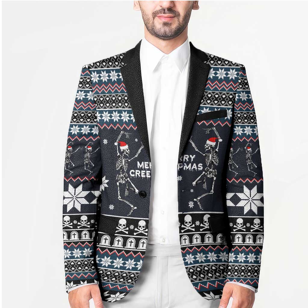 Skeleton Merry Creepmas Christmas Blazer Xmas Holiday Patterns - Wonder Print Shop