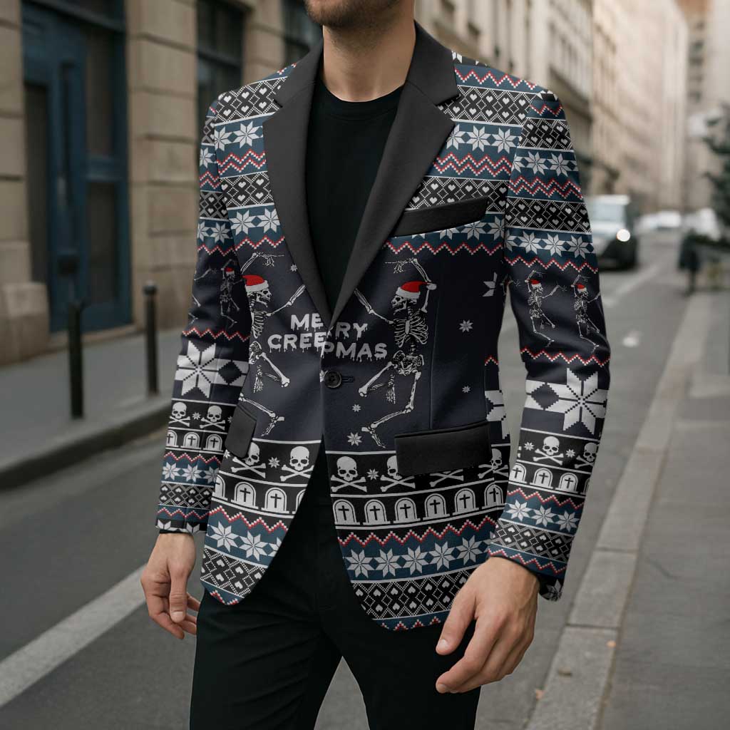 Skeleton Merry Creepmas Christmas Blazer Xmas Holiday Patterns - Wonder Print Shop