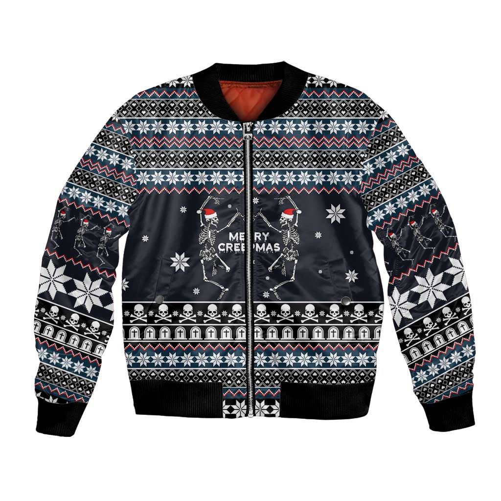 Skeleton Merry Creepmas Christmas Bomber Jacket Xmas Holiday Patterns - Wonder Print Shop