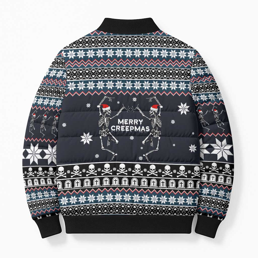 Skeleton Merry Creepmas Christmas Bomber Puffer Jacket Xmas Holiday Patterns - Wonder Print Shop