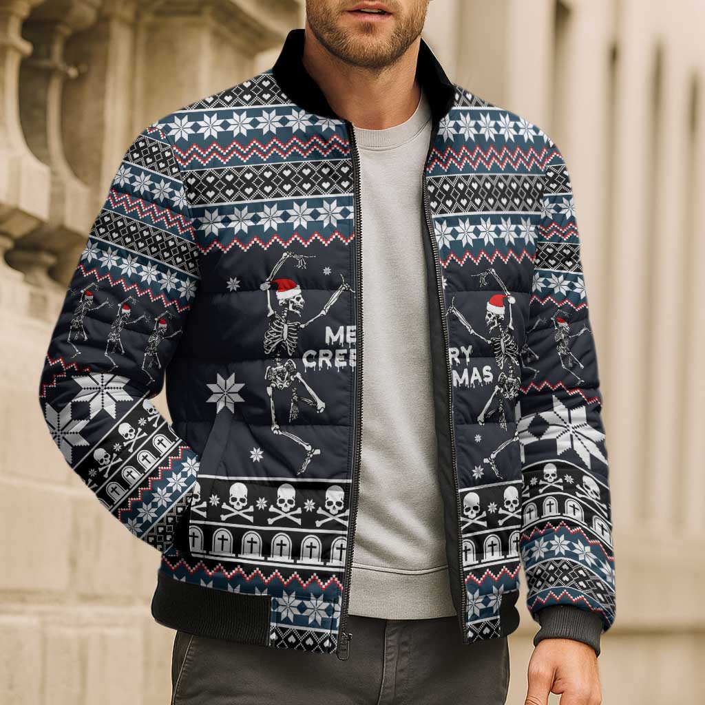 Skeleton Merry Creepmas Christmas Bomber Puffer Jacket Xmas Holiday Patterns - Wonder Print Shop
