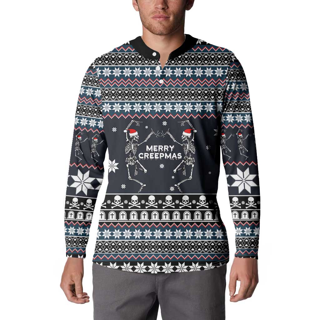 Skeleton Merry Creepmas Christmas Button Sweatshirt Xmas Holiday Patterns - Wonder Print Shop