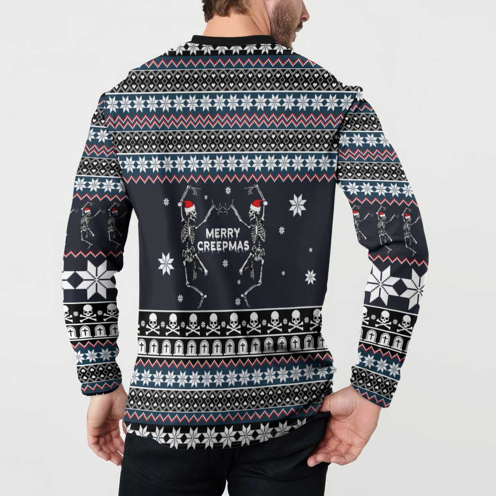 Skeleton Merry Creepmas Christmas Button Sweatshirt Xmas Holiday Patterns - Wonder Print Shop