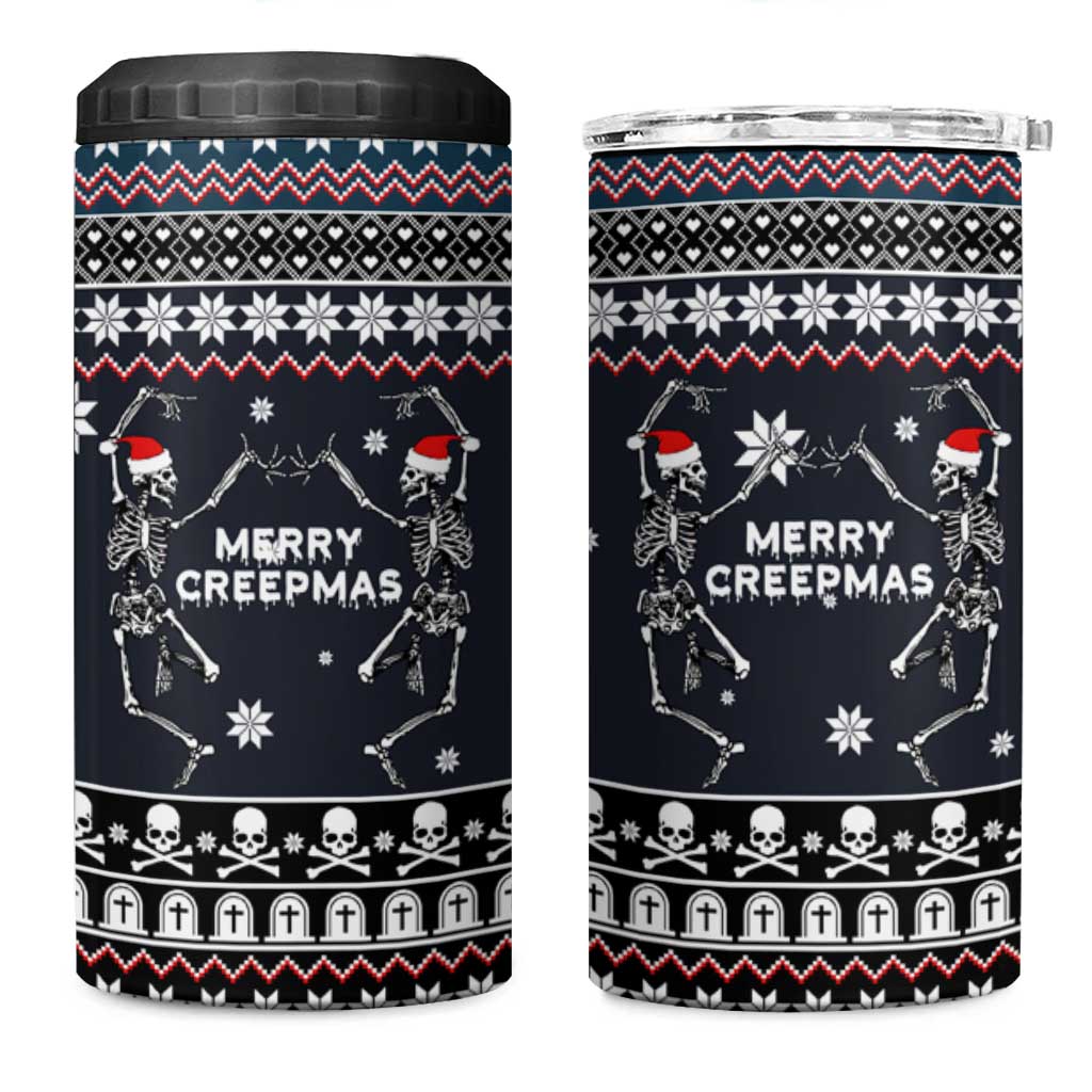 Skeleton Merry Creepmas Christmas 4 in 1 Can Cooler Tumbler Xmas Holiday Patterns - Wonder Print Shop