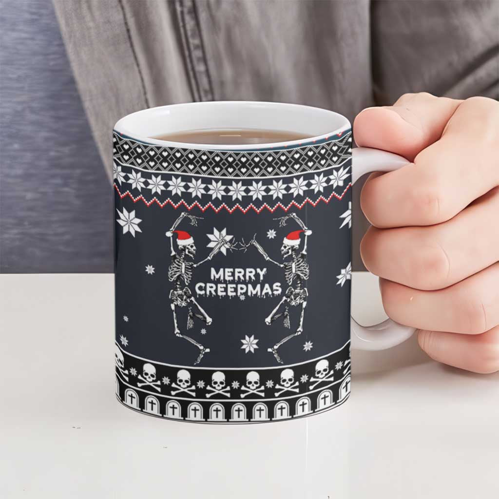 Skeleton Merry Creepmas Christmas Ceramic Mug Xmas Holiday Patterns - Wonder Print Shop