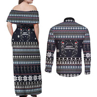 Skeleton Merry Creepmas Christmas Couples Matching Off Shoulder Maxi Dress and Long Sleeve Button Shirt Xmas Holiday Patterns - Wonder Print Shop