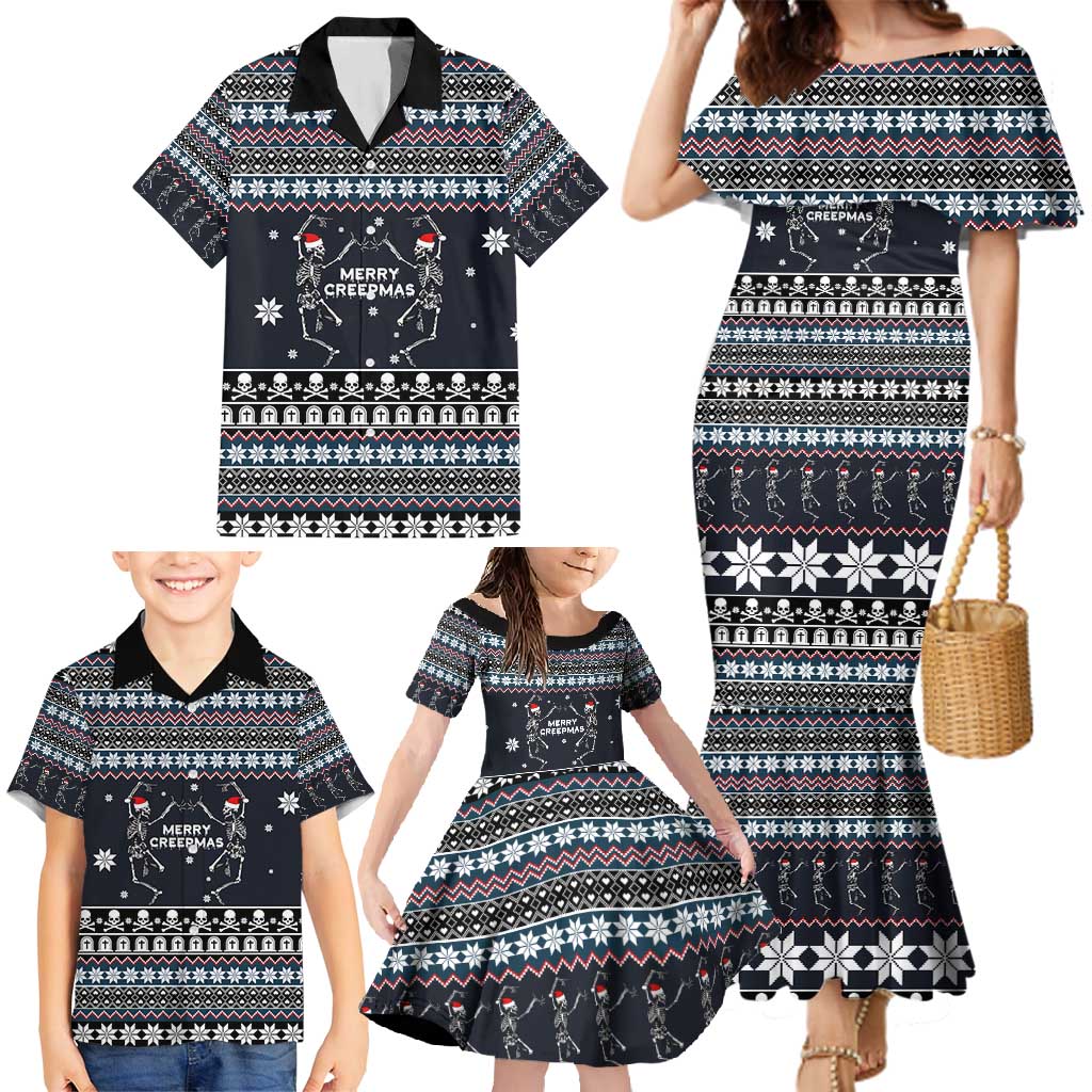 Skeleton Merry Creepmas Christmas Family Matching Mermaid Dress and Hawaiian Shirt Xmas Holiday Patterns - Wonder Print Shop