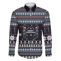 Skeleton Merry Creepmas Christmas Family Matching Off The Shoulder Long Sleeve Dress and Hawaiian Shirt Xmas Holiday Patterns - Wonder Print Shop