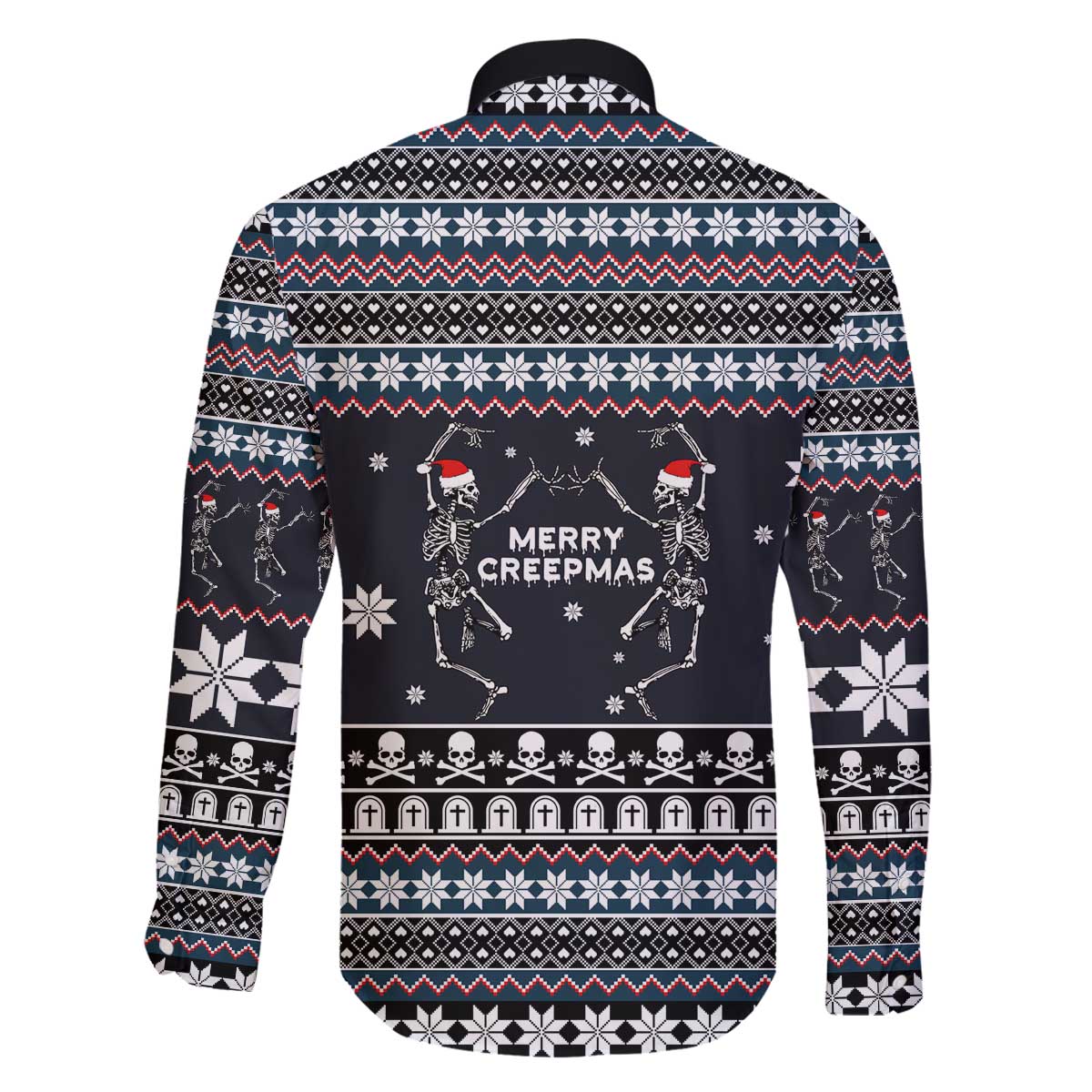 Skeleton Merry Creepmas Christmas Family Matching Off The Shoulder Long Sleeve Dress and Hawaiian Shirt Xmas Holiday Patterns - Wonder Print Shop