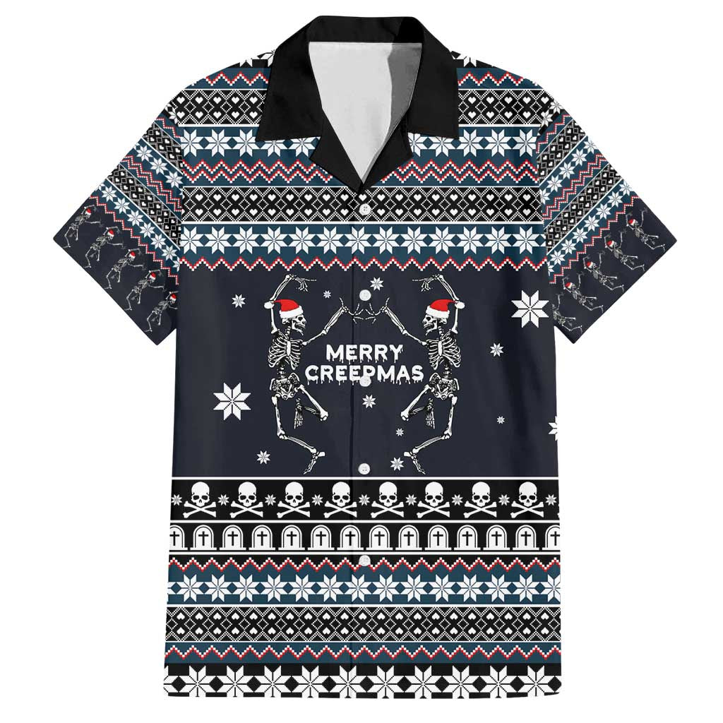 Skeleton Merry Creepmas Christmas Family Matching Off Shoulder Maxi Dress and Hawaiian Shirt Xmas Holiday Patterns - Wonder Print Shop