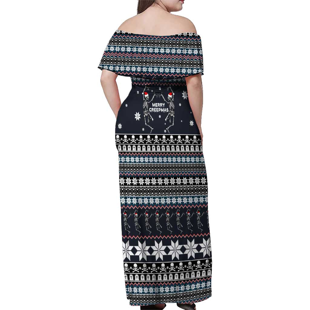 Skeleton Merry Creepmas Christmas Family Matching Off Shoulder Maxi Dress and Hawaiian Shirt Xmas Holiday Patterns - Wonder Print Shop