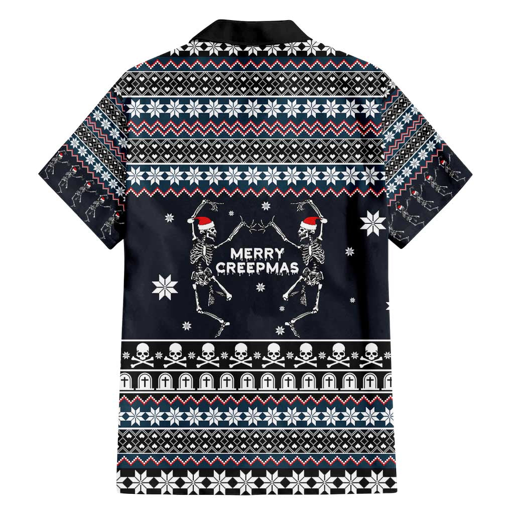 Skeleton Merry Creepmas Christmas Family Matching Off Shoulder Short Dress and Hawaiian Shirt Xmas Holiday Patterns - Wonder Print Shop