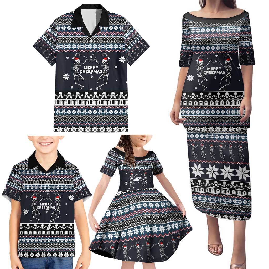 Skeleton Merry Creepmas Christmas Family Matching Puletasi and Hawaiian Shirt Xmas Holiday Patterns - Wonder Print Shop