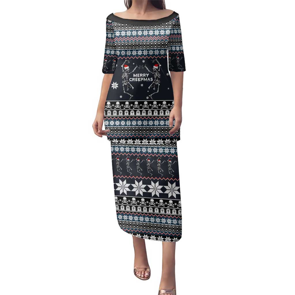 Skeleton Merry Creepmas Christmas Family Matching Puletasi and Hawaiian Shirt Xmas Holiday Patterns - Wonder Print Shop